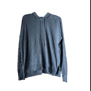 Harper Lane Antara Crochet Wool Blend Grunge Pullover Sweater Hoodie Gray - S